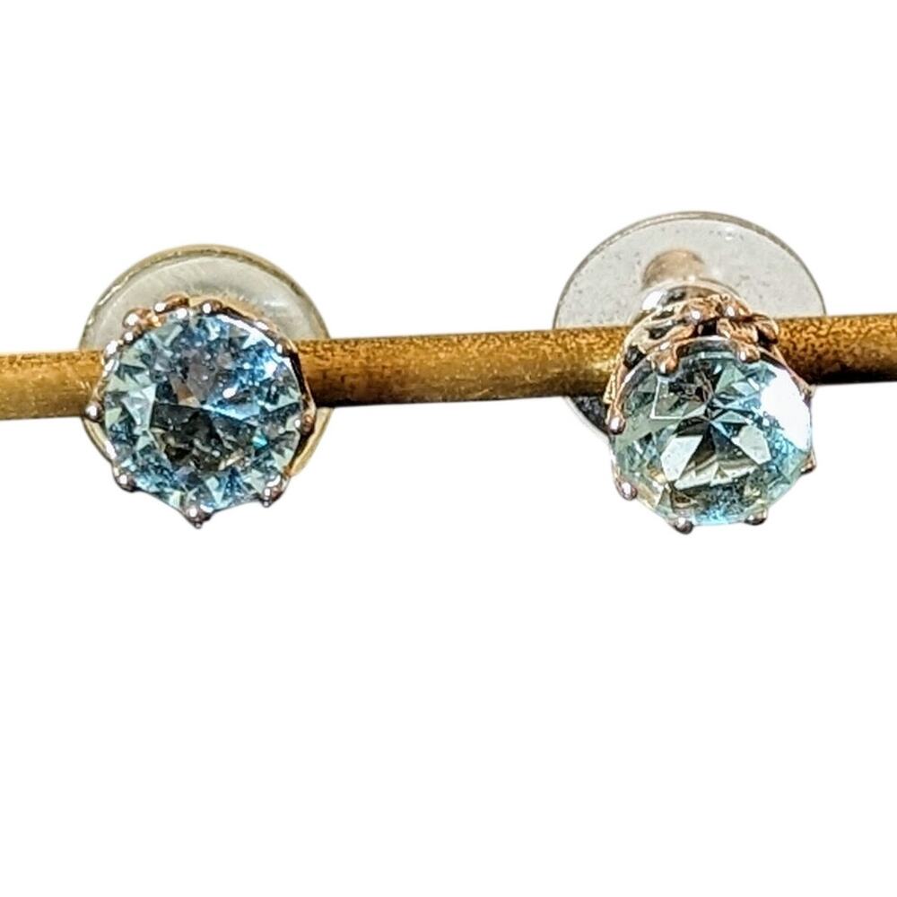 Blue Crystal Fancy Floral Basket Silver Tone Stud Earrings